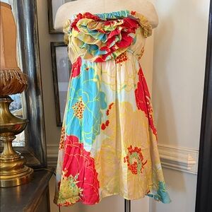 Judith March Strapless Ruffle Sundress in Red, Blue, Yellow